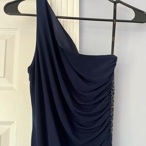 One shoulder evening gown